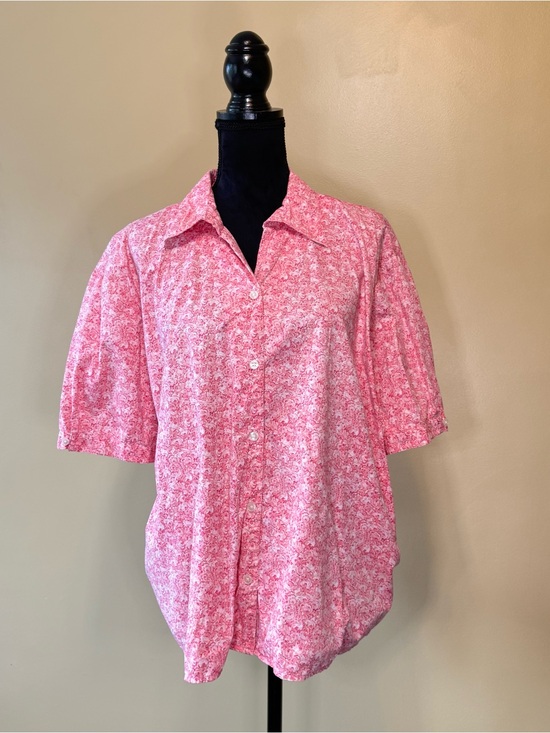 Eddie Bauer Tops - Eddie Bauer Pink White Floral Button Down Blouse Short Sleeve Top Plus Size XXL